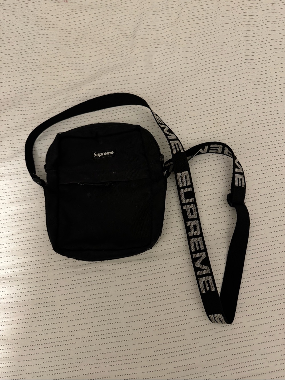 Supreme Black Shoulder/Crossbody Bag with Branded Strap